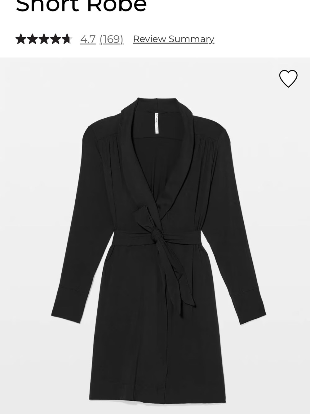 Soma Black Short Shawl-Collar Robe with Tie Belt